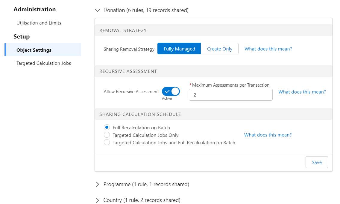 Screenshot of Object Settings page